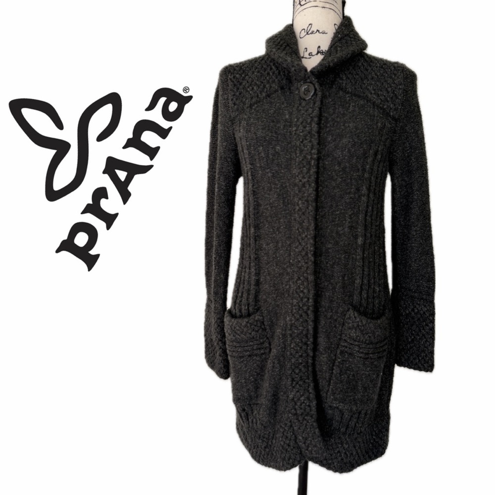 PrAna Elsin Coat Sweater Wool Blend Charcoal Gray‎ Sz S Oversized Cabin Core